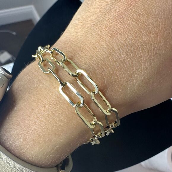 NEW $200 Loren Stewart CURATEUR Layered Bracelet Toggle 15”Gold Plate Paperclip - Picture 3 of 5